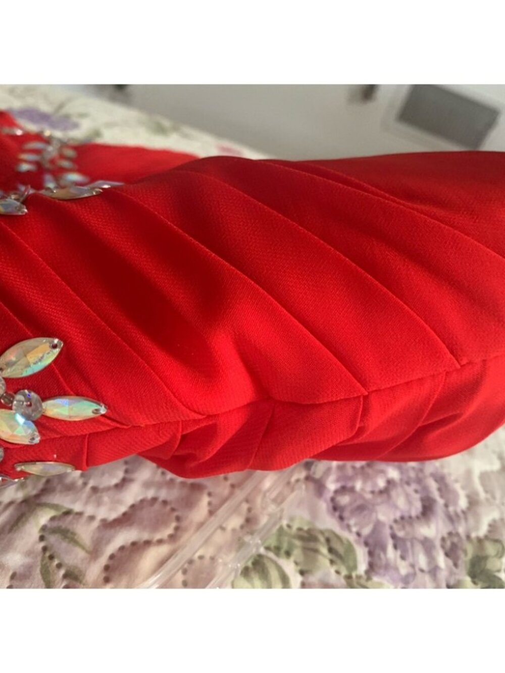 Long Red Formal Strapless Jeweled Dress Gown - Picture 10 of 12